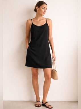 Everlane Black Triacetate Slip Dress Size 4 Minimalist Adjustable Strap Like New